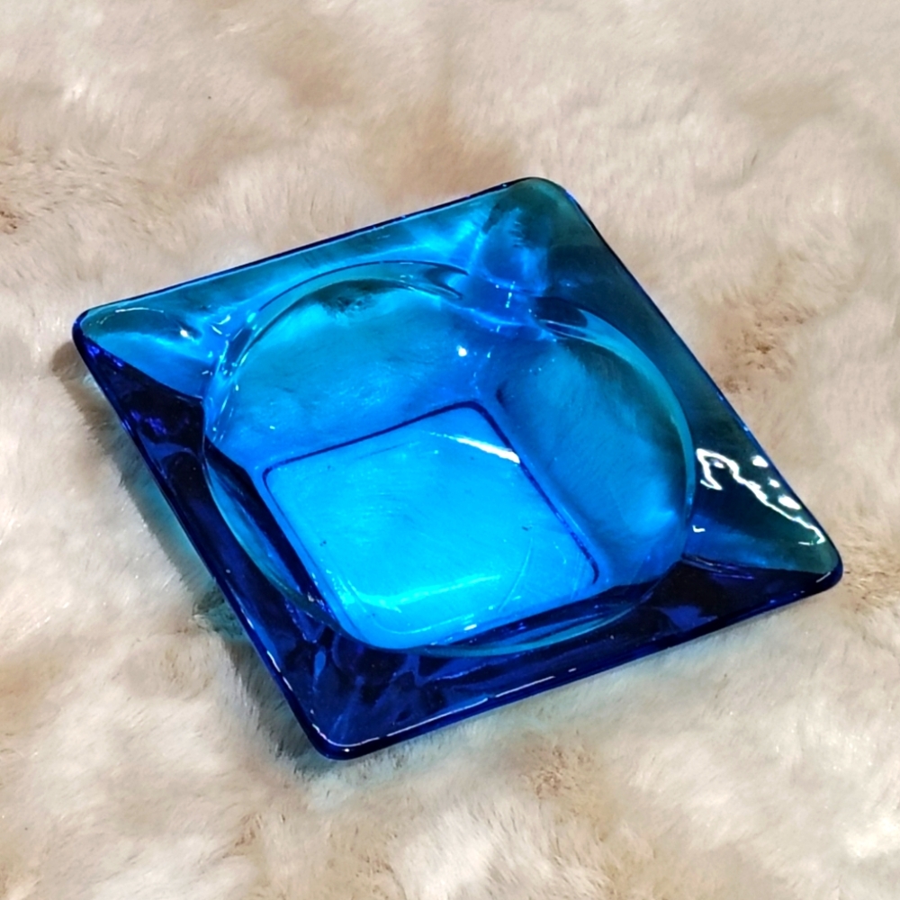 Blue Mid century Modern Square Ashtray